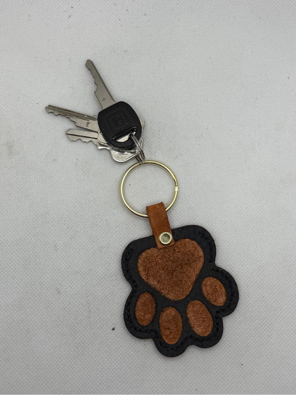 Handmade Leather Paw Print Keychain Black & Brown Dog Lover Key Ring